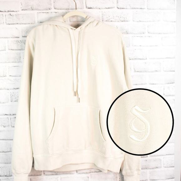Spiritual Gangster Tops - Spiritual Gangster Cream White Monogram Embroidered Pullover Hoodie Shirt Small